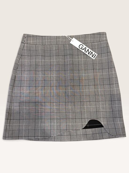 Ganni Dresses & Skirts - GANNI Suiting Mini Skirt Phantom Plaid Curved Slit EU 40 / US 8 NWT